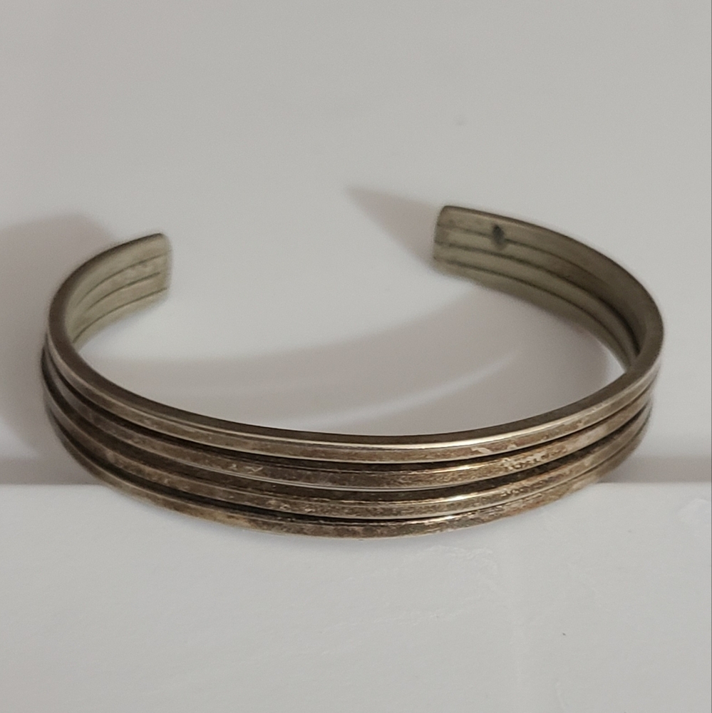 Vintage Mexico 925 sterling silver cuff bracelet aged patina vtg estate
